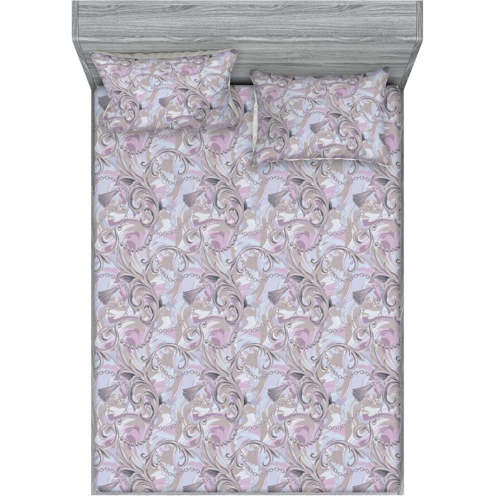 imageAmbesonne Romantic Fitted Sheet amp Pillow Sham Set Valentines Day Kiss Love Me and You Lettering with Blooming Flowers Decorative Printed 3 Piece Bedding Decor Set Full Pastel Pink Grey EggshellWarm Taupe Lilac