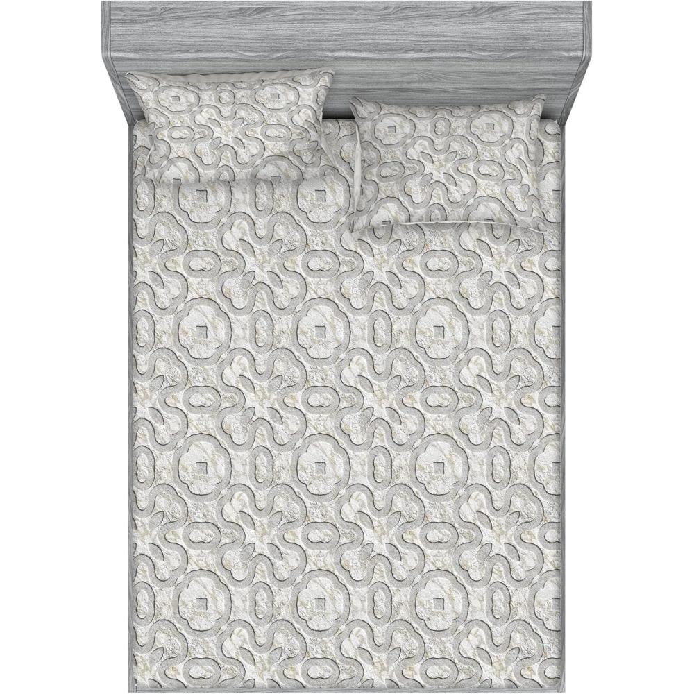 imageAmbesonne Romantic Fitted Sheet amp Pillow Sham Set Valentines Day Kiss Love Me and You Lettering with Blooming Flowers Decorative Printed 3 Piece Bedding Decor Set Full Pastel Pink Grey EggshellCoconut Pale Grey and Ivory