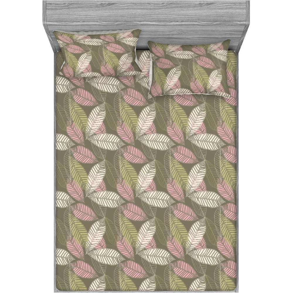 imageAmbesonne Romantic Fitted Sheet amp Pillow Sham Set Valentines Day Kiss Love Me and You Lettering with Blooming Flowers Decorative Printed 3 Piece Bedding Decor Set Full Pastel Pink Grey EggshellGreen Brown Pale Pink
