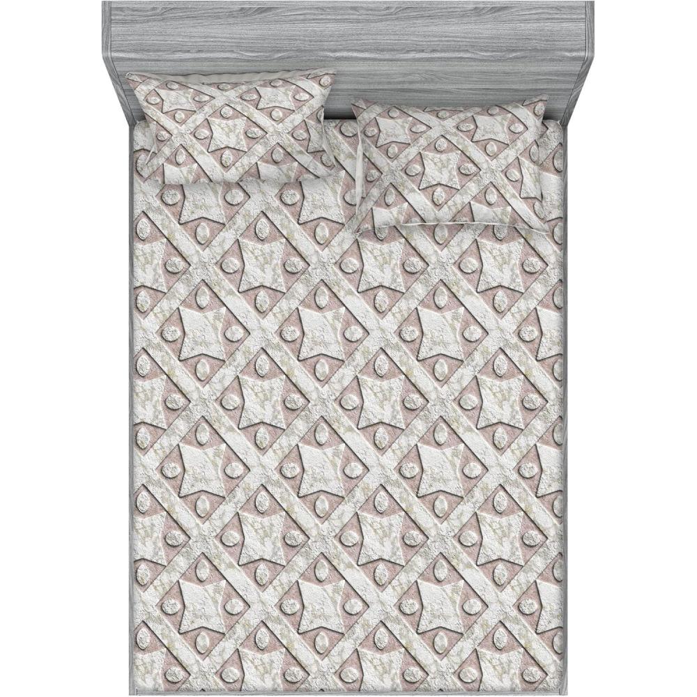 imageAmbesonne Romantic Fitted Sheet amp Pillow Sham Set Valentines Day Kiss Love Me and You Lettering with Blooming Flowers Decorative Printed 3 Piece Bedding Decor Set Full Pastel Pink Grey EggshellPale Pink Eggshell