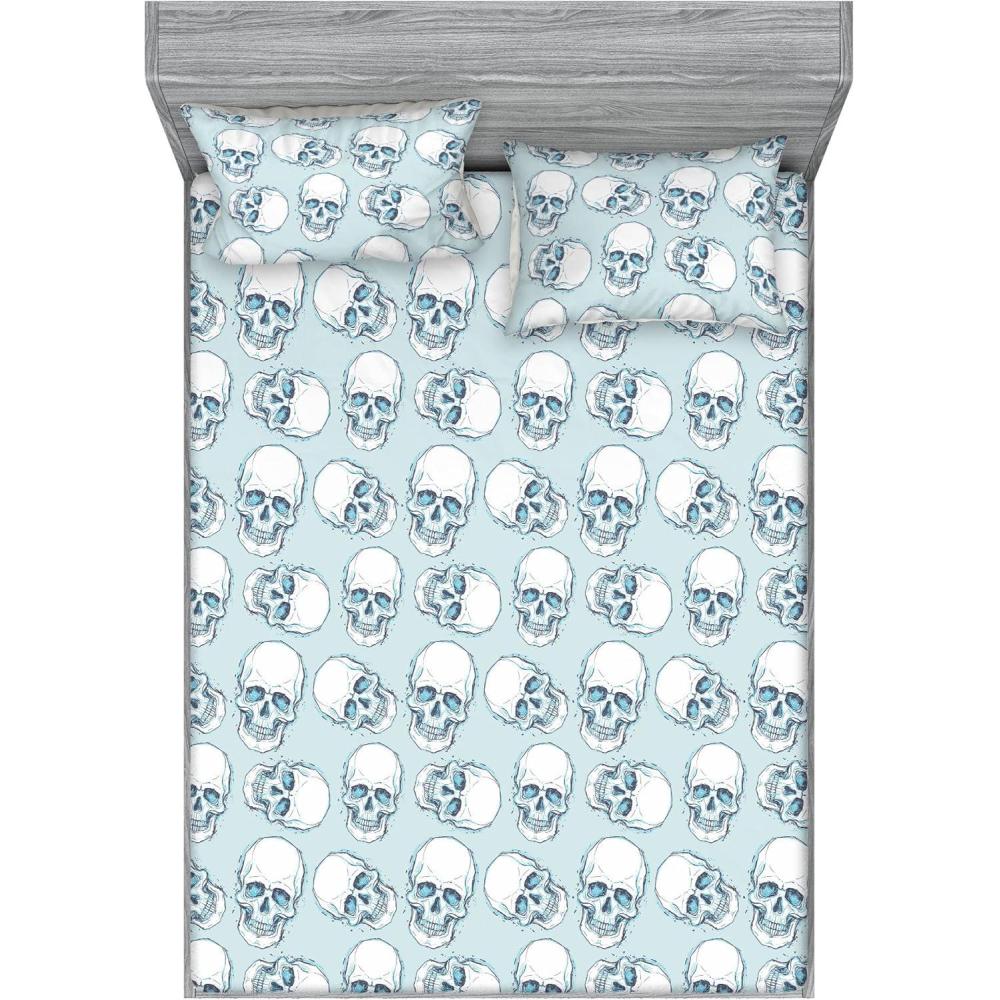 imageAmbesonne Romantic Fitted Sheet amp Pillow Sham Set Valentines Day Kiss Love Me and You Lettering with Blooming Flowers Decorative Printed 3 Piece Bedding Decor Set Full Pastel Pink Grey EggshellWhite and Sky Blue