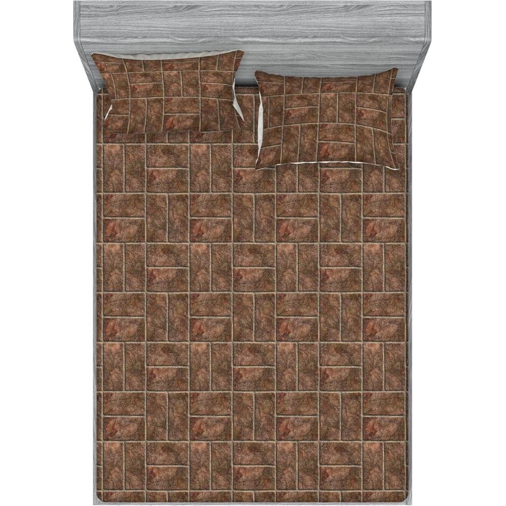 imageAmbesonne Romantic Fitted Sheet amp Pillow Sham Set Valentines Day Kiss Love Me and You Lettering with Blooming Flowers Decorative Printed 3 Piece Bedding Decor Set Full Pastel Pink Grey EggshellEcru Brown and Cocoa