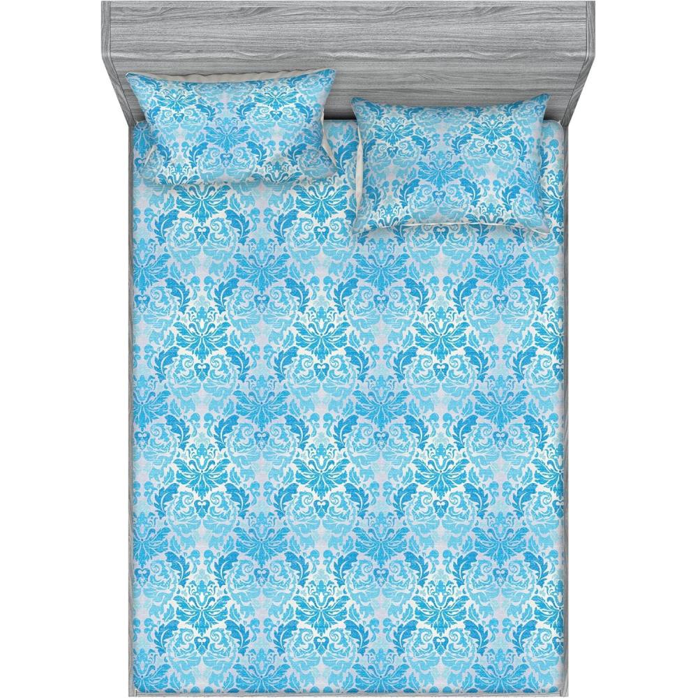 imageAmbesonne Romantic Fitted Sheet amp Pillow Sham Set Valentines Day Kiss Love Me and You Lettering with Blooming Flowers Decorative Printed 3 Piece Bedding Decor Set Full Pastel Pink Grey EggshellDeep Sky Blue Pale Grey