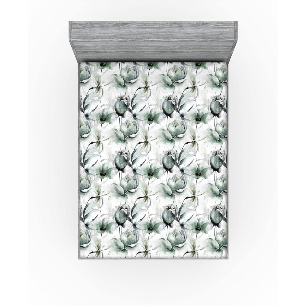imageAmbesonne Rose Fitted Sheet Romantic Blurry Style Effect of English Garden Petals Valentines Themed Decorative Soft Fabric Bedding AllRound Elastic Pocket Full Size Dark Pink Emerald DustLaurel Green and Pale Grey