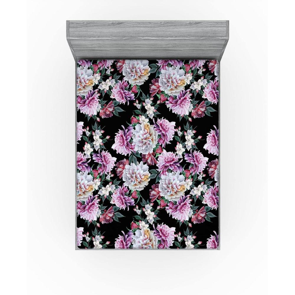 imageAmbesonne Rose Fitted Sheet Romantic Blurry Style Effect of English Garden Petals Valentines Themed Decorative Soft Fabric Bedding AllRound Elastic Pocket Full Size Dark Pink Emerald DustPale Fuchsia Black and Teal