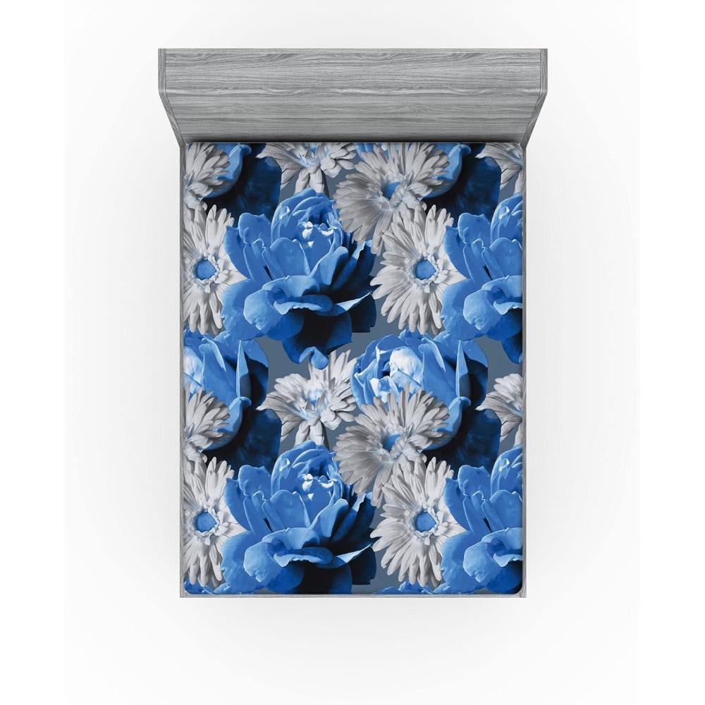 imageAmbesonne Rose Fitted Sheet Romantic Blurry Style Effect of English Garden Petals Valentines Themed Decorative Soft Fabric Bedding AllRound Elastic Pocket Full Size Dark Pink Emerald DustAzure Blue and Pale Grey