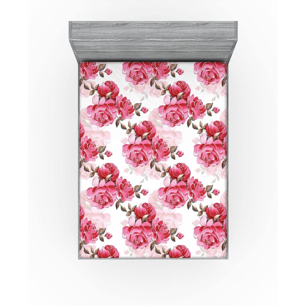 imageAmbesonne Rose Fitted Sheet Romantic Blurry Style Effect of English Garden Petals Valentines Themed Decorative Soft Fabric Bedding AllRound Elastic Pocket Full Size Dark Pink Emerald DustBrown Pink and Magenta