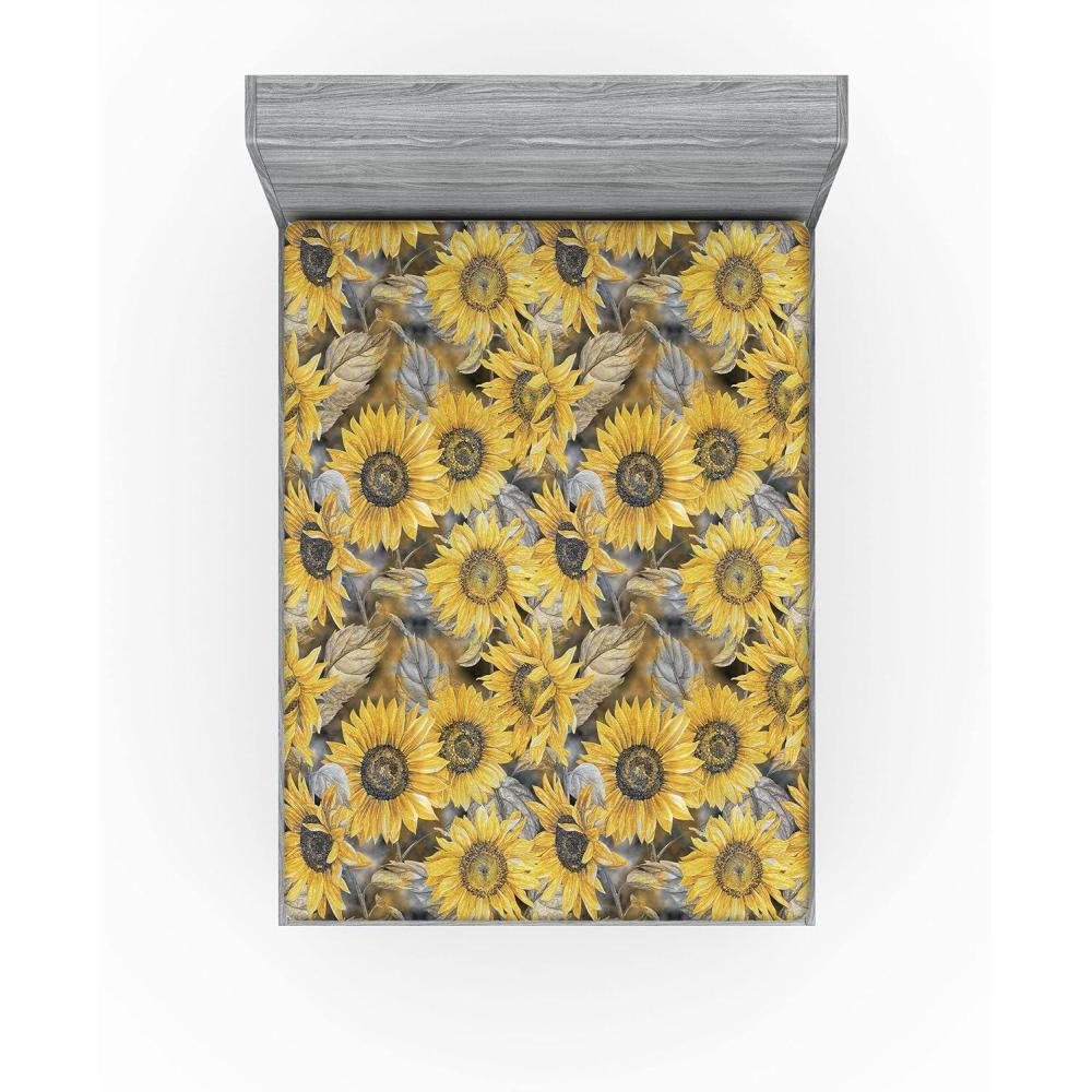 imageAmbesonne Rose Fitted Sheet Romantic Blurry Style Effect of English Garden Petals Valentines Themed Decorative Soft Fabric Bedding AllRound Elastic Pocket Full Size Dark Pink Emerald DustEarth Yellow and Grey
