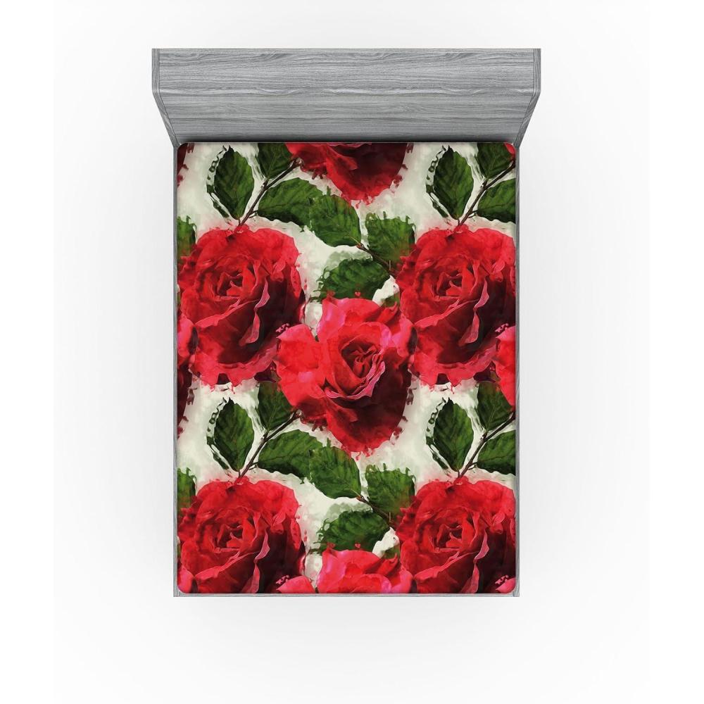 imageAmbesonne Rose Fitted Sheet Romantic Blurry Style Effect of English Garden Petals Valentines Themed Decorative Soft Fabric Bedding AllRound Elastic Pocket Full Size Dark Pink Emerald DustDark Pink Emerald Dust
