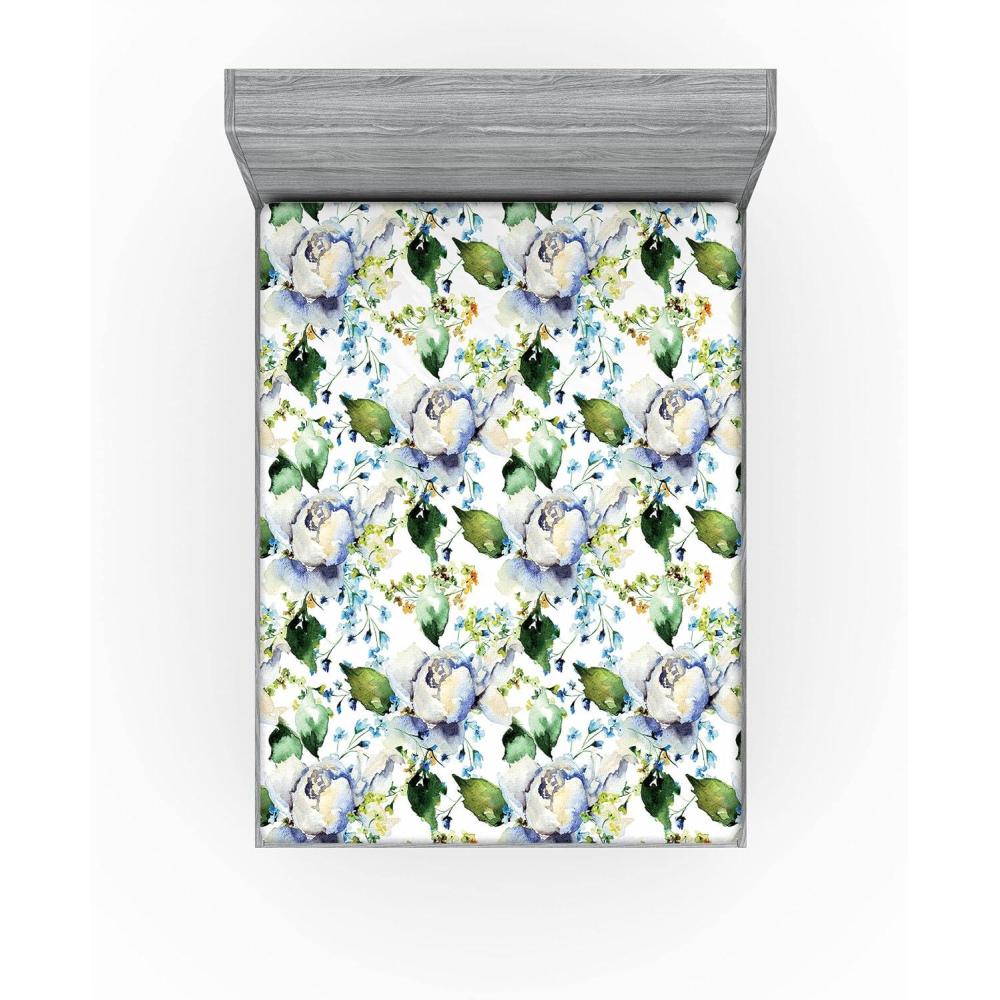 imageAmbesonne Rose Fitted Sheet Romantic Blurry Style Effect of English Garden Petals Valentines Themed Decorative Soft Fabric Bedding AllRound Elastic Pocket Full Size Dark Pink Emerald DustOlive Green Blue and Lavender