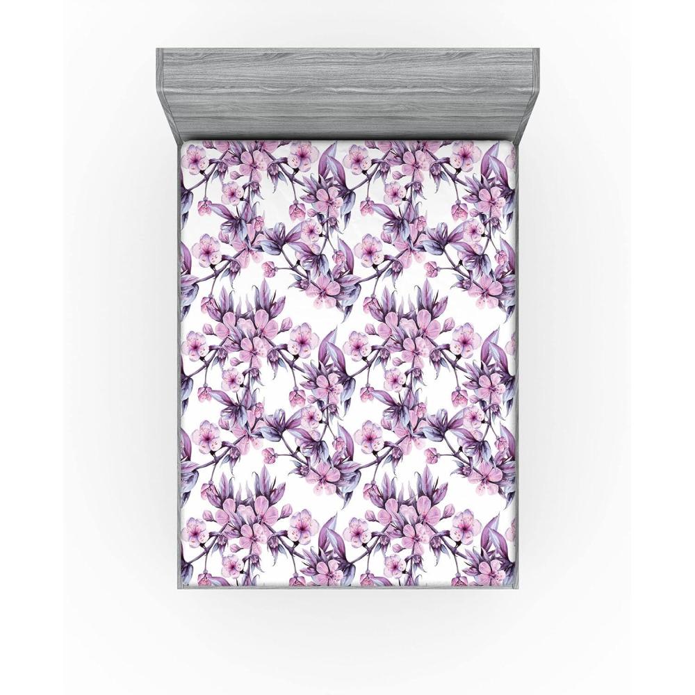 imageAmbesonne Rose Fitted Sheet Romantic Blurry Style Effect of English Garden Petals Valentines Themed Decorative Soft Fabric Bedding AllRound Elastic Pocket Full Size Dark Pink Emerald DustPale Purple Violet and Pink