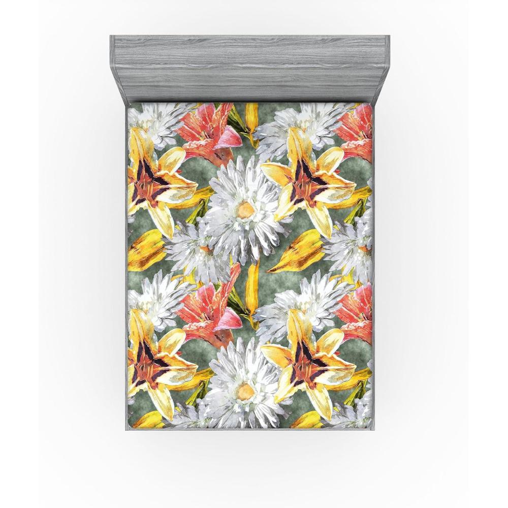 imageAmbesonne Rose Fitted Sheet Romantic Blurry Style Effect of English Garden Petals Valentines Themed Decorative Soft Fabric Bedding AllRound Elastic Pocket Full Size Dark Pink Emerald DustMustard and Salmon