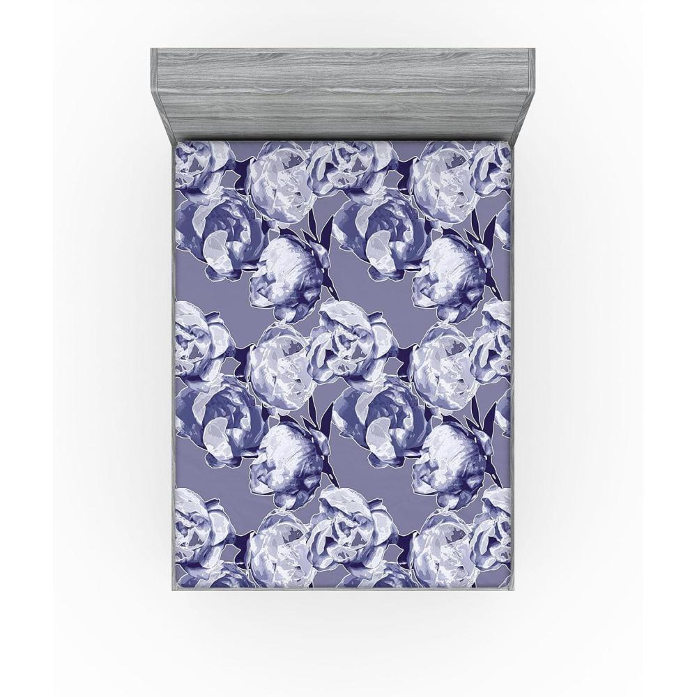 imageAmbesonne Rose Fitted Sheet Romantic Blurry Style Effect of English Garden Petals Valentines Themed Decorative Soft Fabric Bedding AllRound Elastic Pocket Full Size Dark Pink Emerald DustQuartz Ceil Blue and Indigo