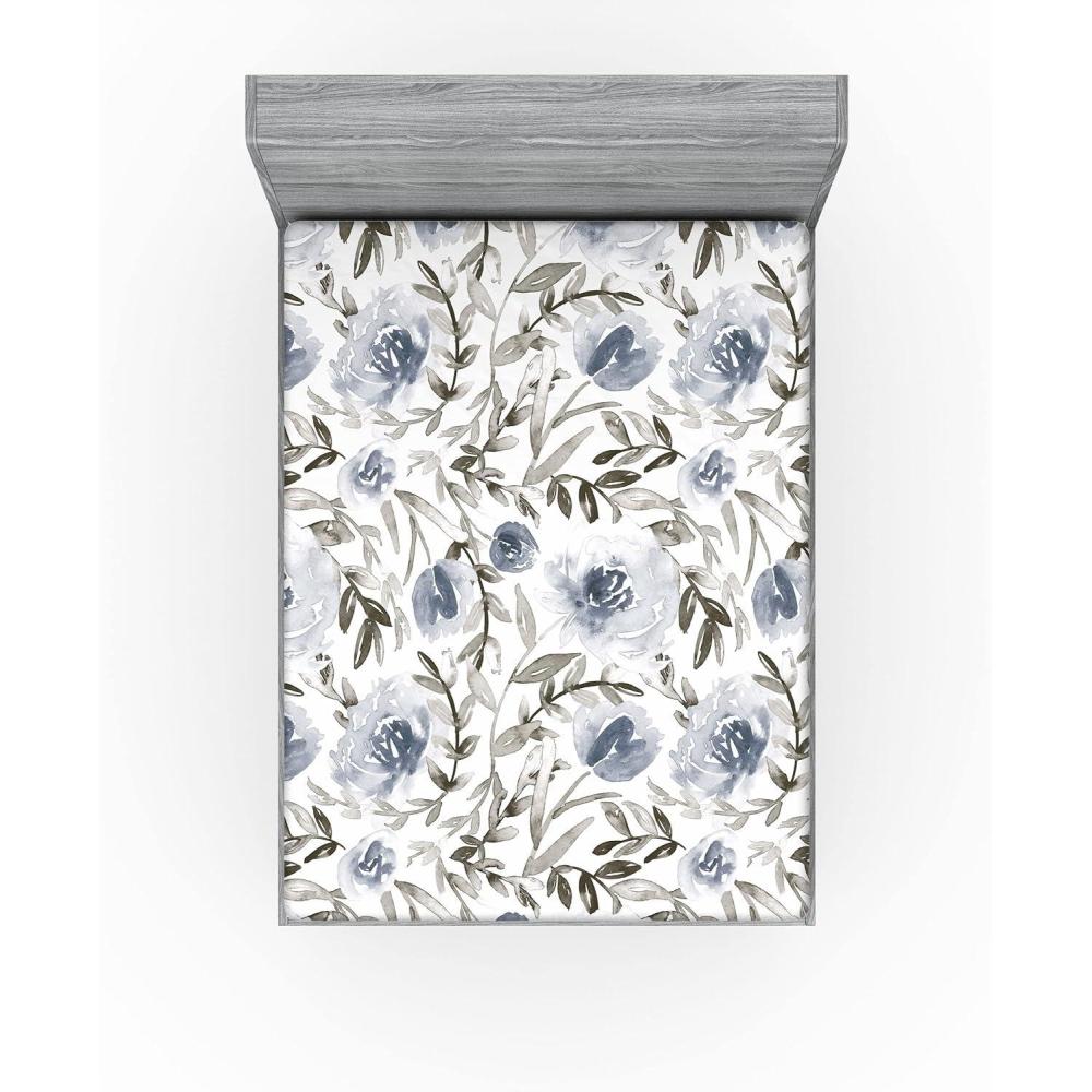 imageAmbesonne Rose Fitted Sheet Romantic Blurry Style Effect of English Garden Petals Valentines Themed Decorative Soft Fabric Bedding AllRound Elastic Pocket Full Size Dark Pink Emerald DustTaupe Grey and Slate Blue