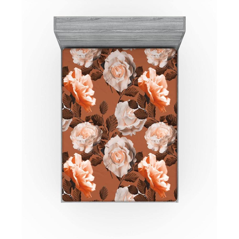 imageAmbesonne Rose Fitted Sheet Romantic Blurry Style Effect of English Garden Petals Valentines Themed Decorative Soft Fabric Bedding AllRound Elastic Pocket Full Size Dark Pink Emerald DustPale Cinnamon and Redwood