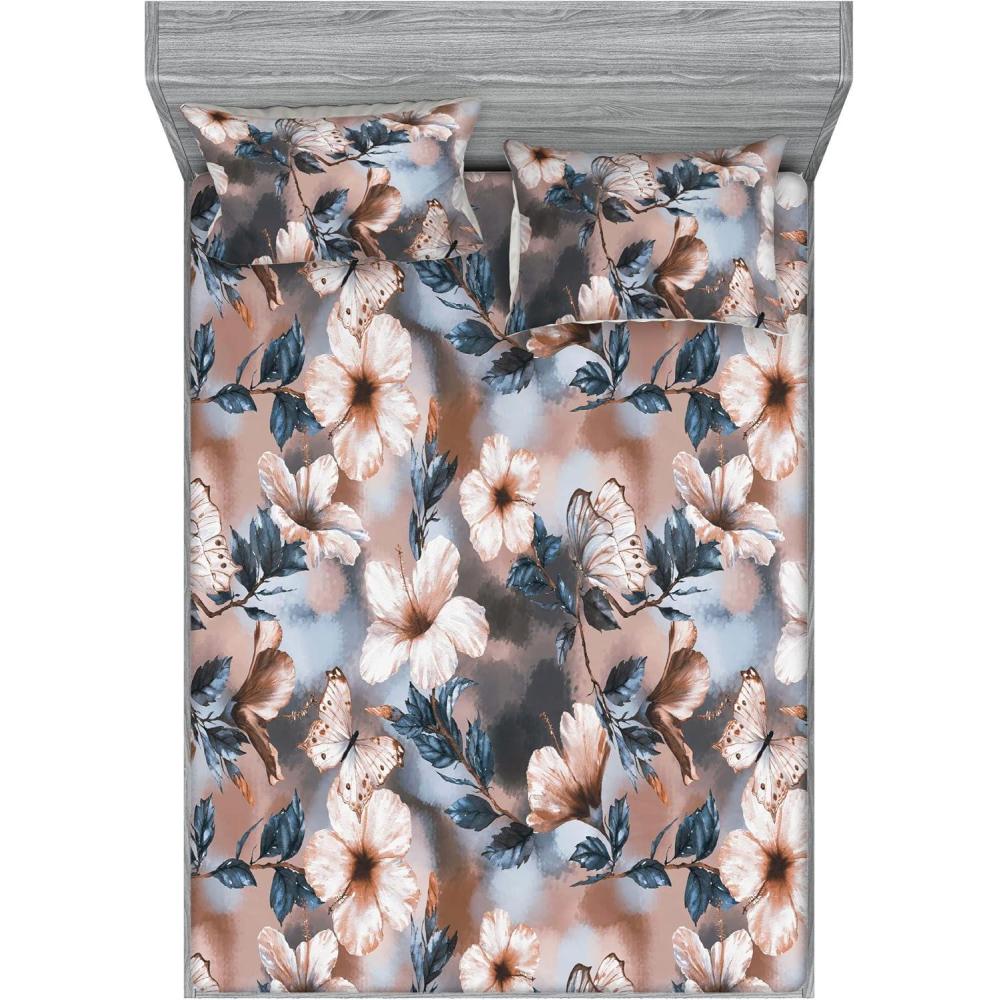imageAmbesonne Rose Fitted Sheet amp Pillow Sham Set Romantic Blurry Style Effect of English Garden Petals Valentines Themed Decorative Printed 3 Piece Bedding Decor Set Queen Dark Pink Emerald DustPale Rust Slate Blue