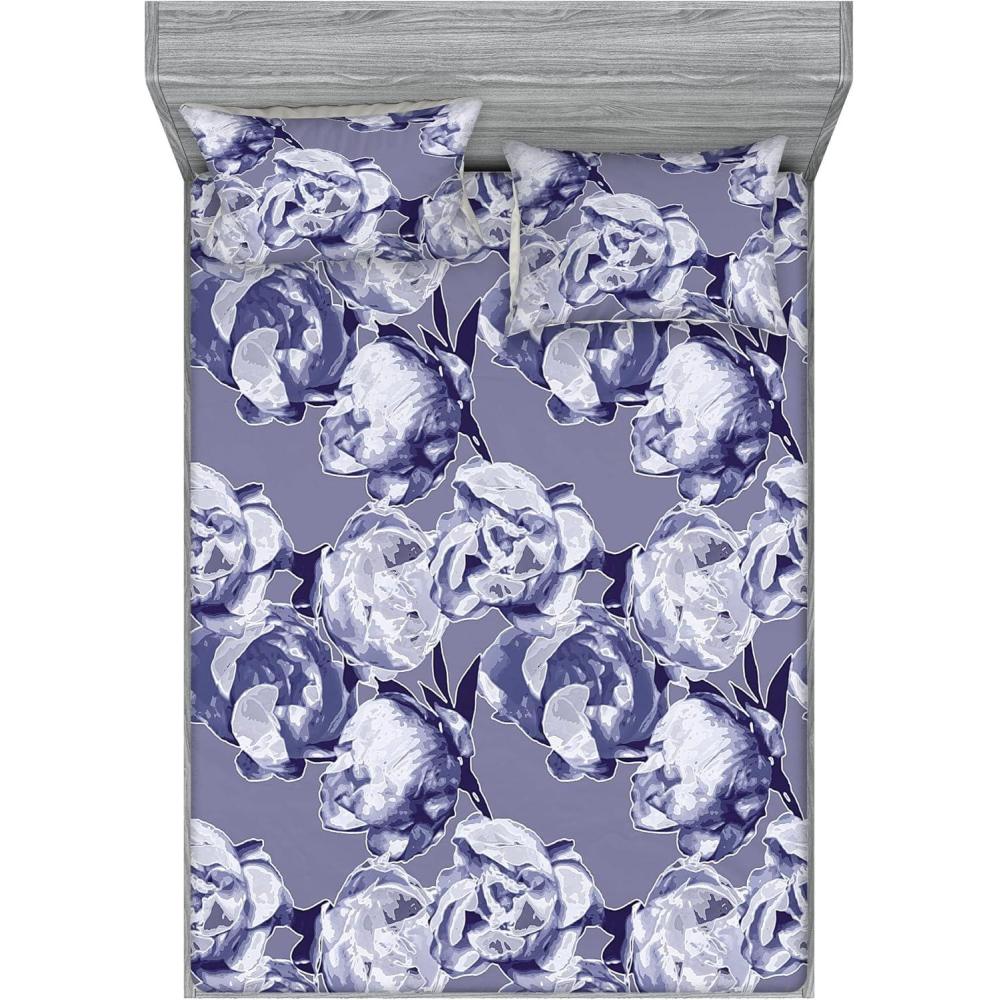 imageAmbesonne Rose Fitted Sheet amp Pillow Sham Set Romantic Blurry Style Effect of English Garden Petals Valentines Themed Decorative Printed 3 Piece Bedding Decor Set Queen Dark Pink Emerald DustQuartz Ceil Blue and Indigo