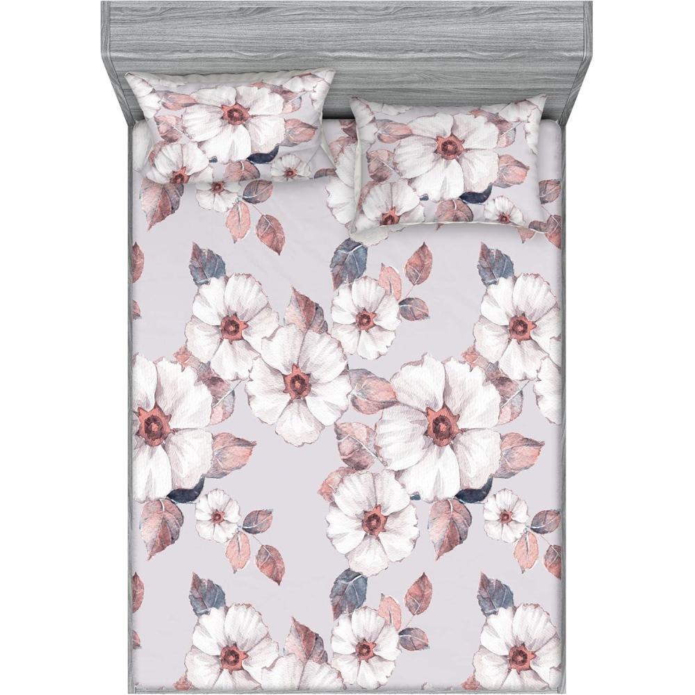 imageAmbesonne Rose Fitted Sheet amp Pillow Sham Set Romantic Blurry Style Effect of English Garden Petals Valentines Themed Decorative Printed 3 Piece Bedding Decor Set Queen Dark Pink Emerald DustBlue Grey and Coral