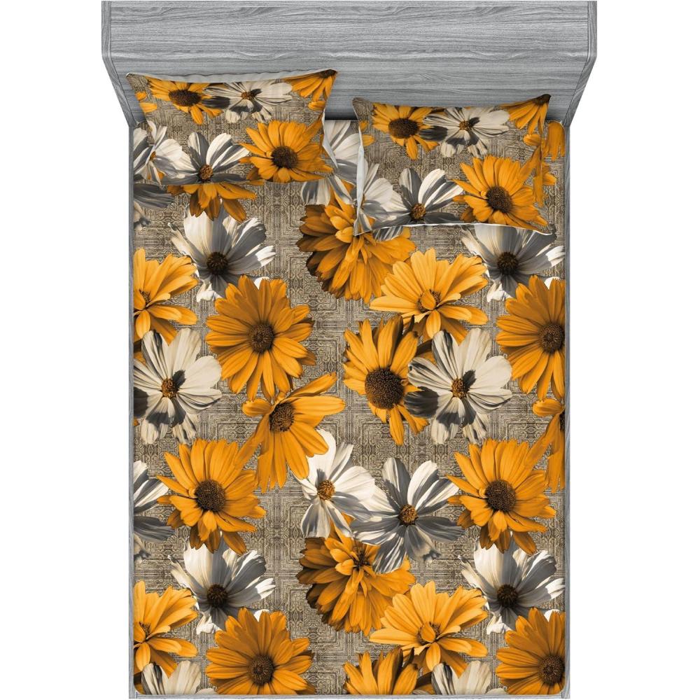 imageAmbesonne Rose Fitted Sheet amp Pillow Sham Set Romantic Blurry Style Effect of English Garden Petals Valentines Themed Decorative Printed 3 Piece Bedding Decor Set Queen Dark Pink Emerald DustMarigold Dark Tan and Beige