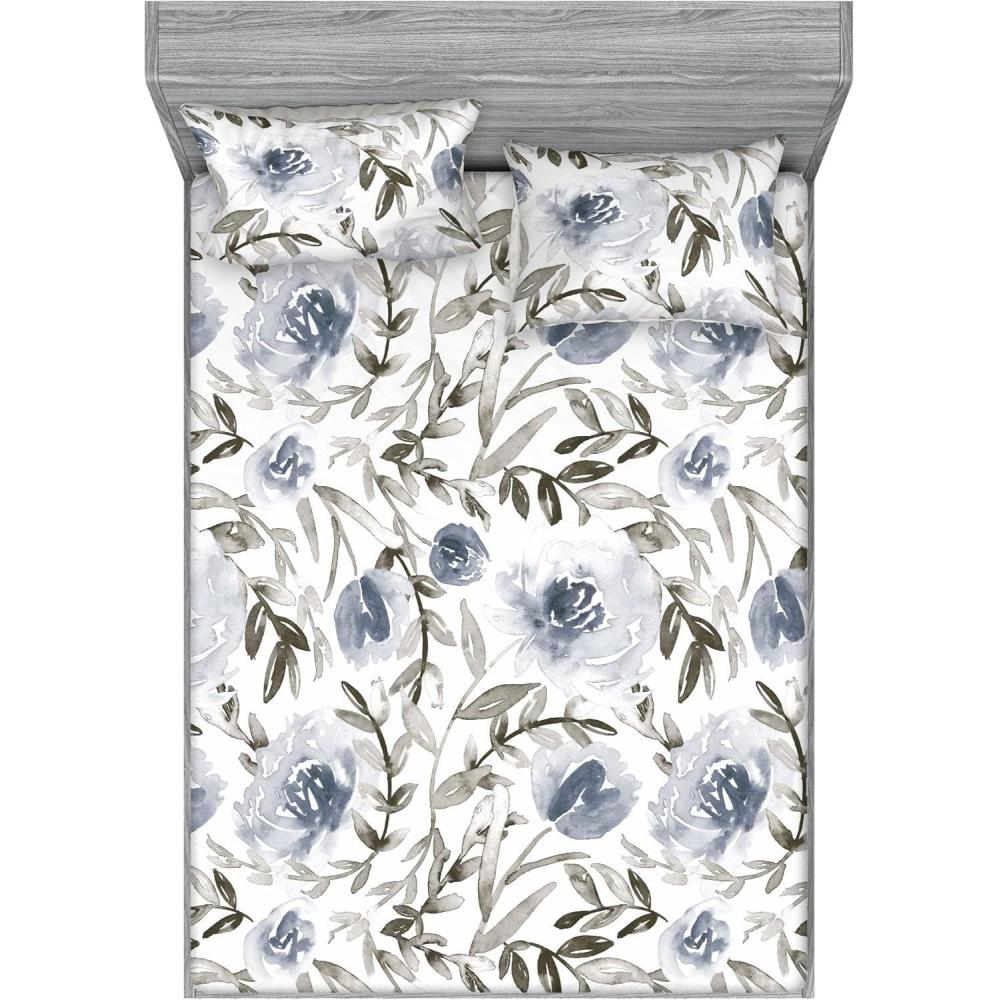 imageAmbesonne Rose Fitted Sheet amp Pillow Sham Set Romantic Blurry Style Effect of English Garden Petals Valentines Themed Decorative Printed 3 Piece Bedding Decor Set Queen Dark Pink Emerald DustTaupe Grey and Slate Blue
