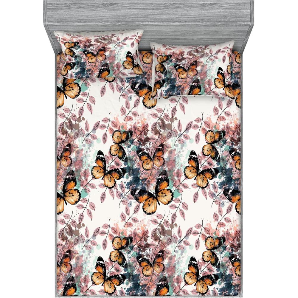 imageAmbesonne Rose Fitted Sheet amp Pillow Sham Set Romantic Blurry Style Effect of English Garden Petals Valentines Themed Decorative Printed 3 Piece Bedding Decor Set Queen Dark Pink Emerald DustRose Marigold