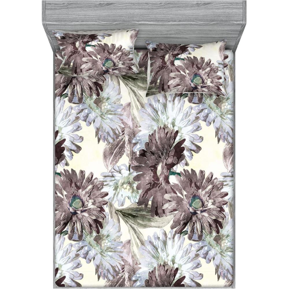 imageAmbesonne Rose Fitted Sheet amp Pillow Sham Set Romantic Blurry Style Effect of English Garden Petals Valentines Themed Decorative Printed 3 Piece Bedding Decor Set Queen Dark Pink Emerald DustTaupe Lilac Ivory