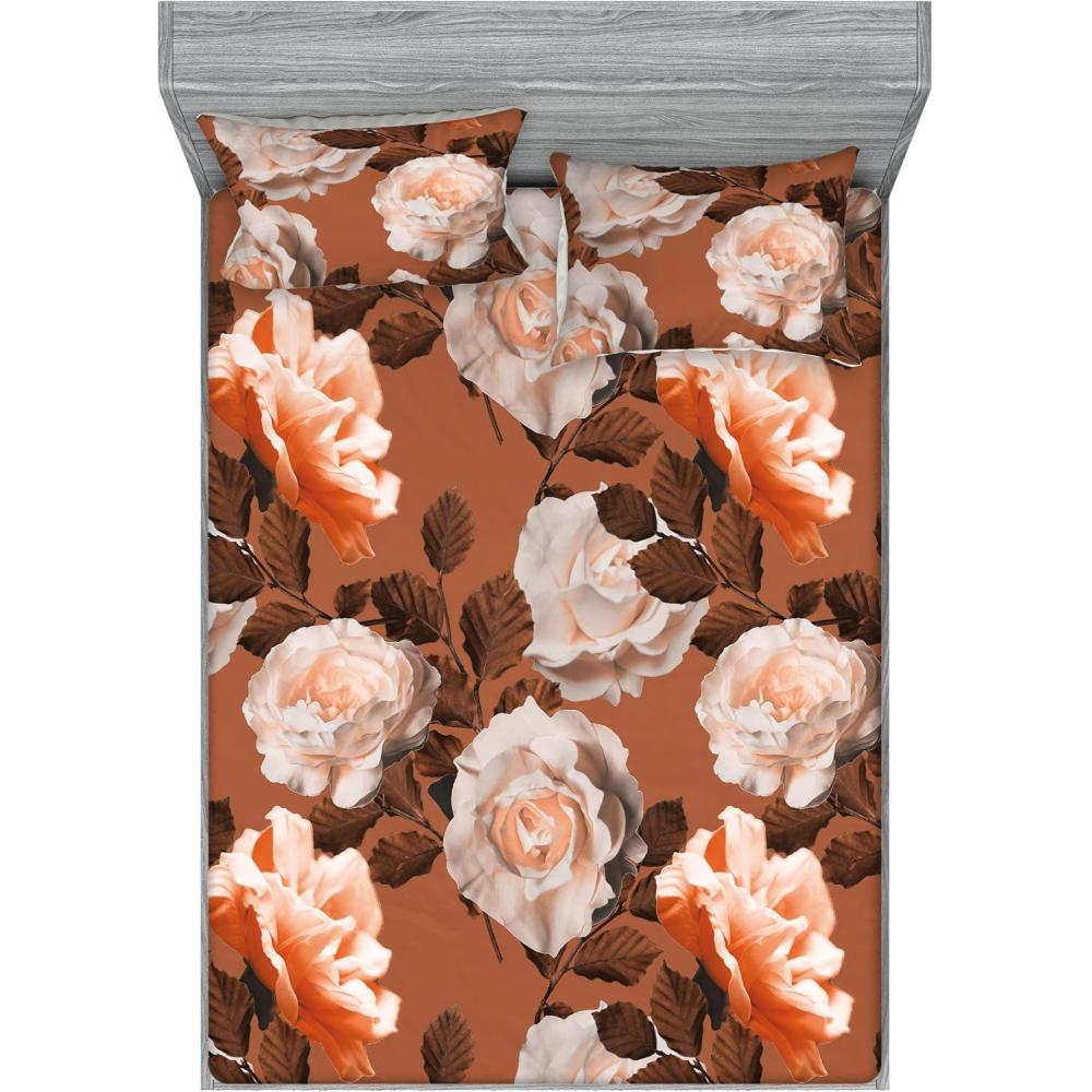 imageAmbesonne Rose Fitted Sheet amp Pillow Sham Set Romantic Blurry Style Effect of English Garden Petals Valentines Themed Decorative Printed 3 Piece Bedding Decor Set Queen Dark Pink Emerald DustPale Cinnamon and Redwood