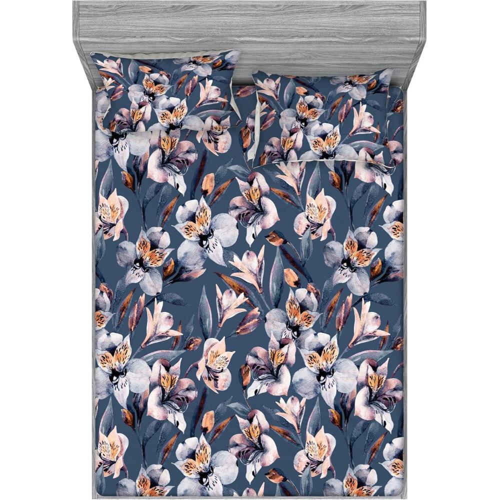 imageAmbesonne Rose Fitted Sheet amp Pillow Sham Set Romantic Blurry Style Effect of English Garden Petals Valentines Themed Decorative Printed 3 Piece Bedding Decor Set Queen Dark Pink Emerald DustApricot Peach Slate Blue