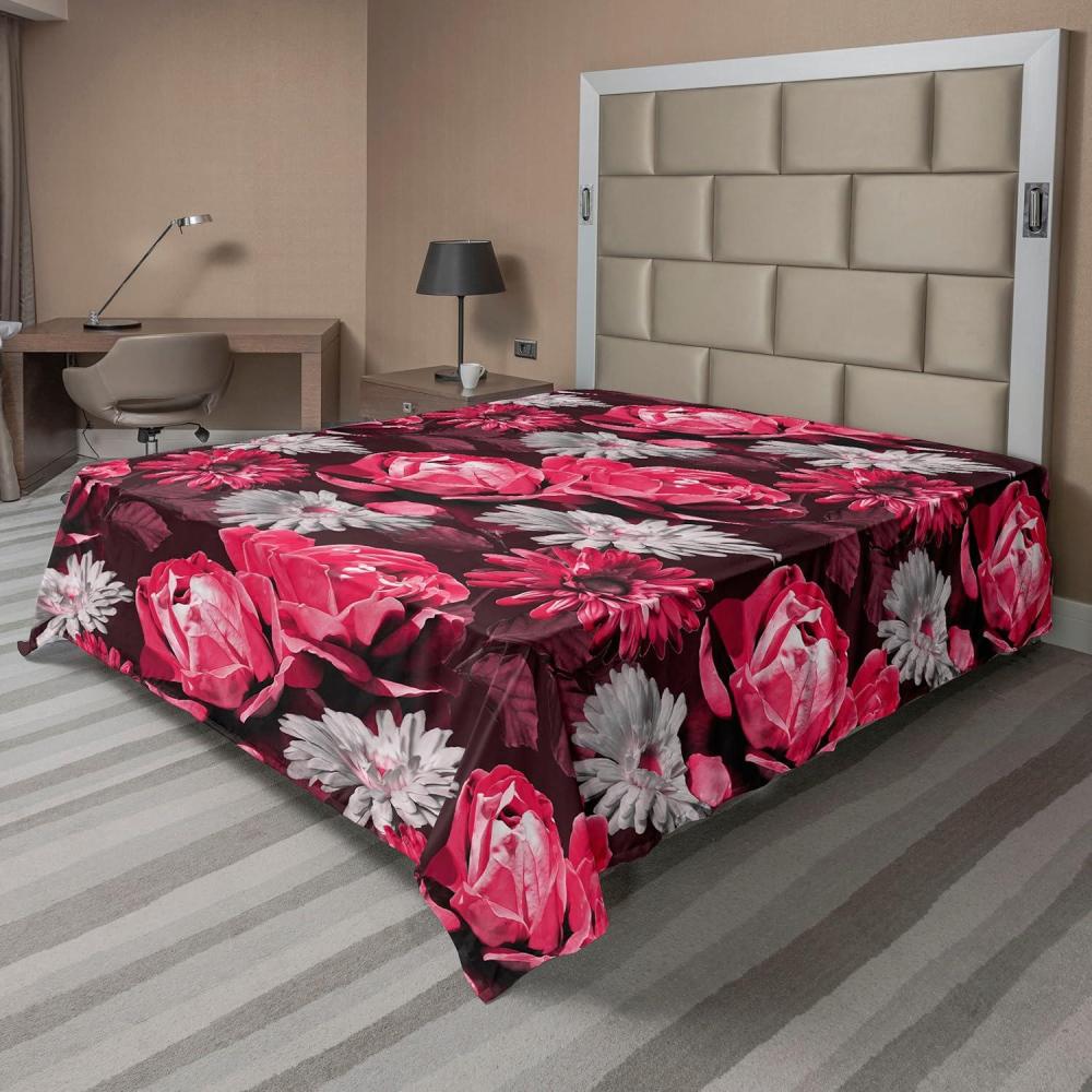 imageAmbesonne Rose Flat Sheet Romantic Blurry Style Effect of English Garden Petals Valentines Themed Soft Comfortable Top Sheet Decorative Bedding 1 Piece Full Size Dark Pink Emerald DustPink Dark Maroon and Grey