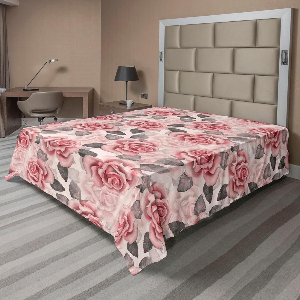imageAmbesonne Rose Flat Sheet Romantic Blurry Style Effect of English Garden Petals Valentines Themed Soft Comfortable Top Sheet Decorative Bedding 1 Piece Full Size Dark Pink Emerald DustGrey and Pastel Pink