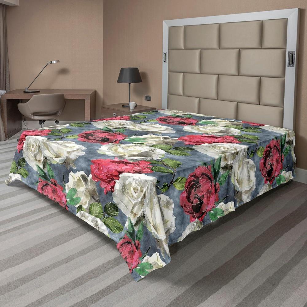 imageAmbesonne Rose Flat Sheet Romantic Blurry Style Effect of English Garden Petals Valentines Themed Soft Comfortable Top Sheet Decorative Bedding 1 Piece Full Size Dark Pink Emerald DustBlue Grey Dark Pink