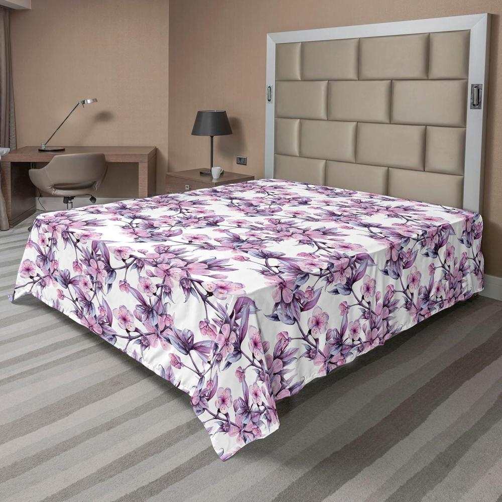 imageAmbesonne Rose Flat Sheet Romantic Blurry Style Effect of English Garden Petals Valentines Themed Soft Comfortable Top Sheet Decorative Bedding 1 Piece Full Size Dark Pink Emerald DustPale Purple Violet and Pink