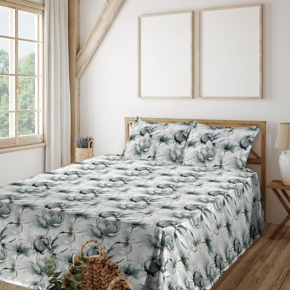 imageAmbesonne Rose Sheet Set Romantic Blurry Style Effect of English Garden Petals Valentines Themed Fitted and Flat Sheet with Pillowcases Bedding Accent 4 Piece Set Full Dark Pink Emerald DustLaurel Green and Pale Grey