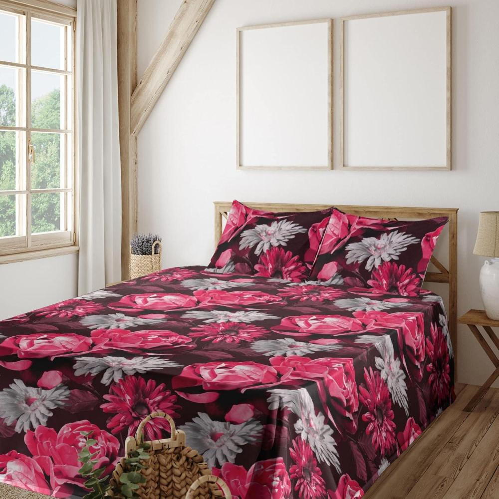 imageAmbesonne Rose Sheet Set Romantic Blurry Style Effect of English Garden Petals Valentines Themed Fitted and Flat Sheet with Pillowcases Bedding Accent 4 Piece Set Full Dark Pink Emerald DustPink Dark Maroon and Grey