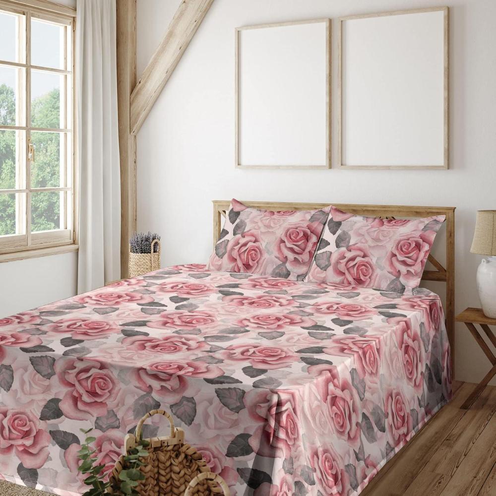 imageAmbesonne Rose Sheet Set Romantic Blurry Style Effect of English Garden Petals Valentines Themed Fitted and Flat Sheet with Pillowcases Bedding Accent 4 Piece Set Full Dark Pink Emerald DustGrey and Pastel Pink