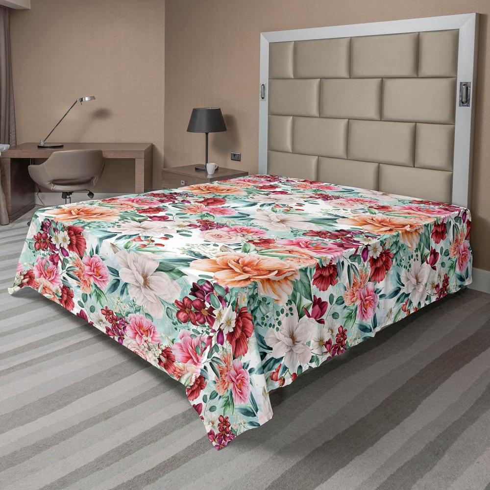 imageAmbesonne Spring Floral Flat Sheet Valentines Day Concept Romantic Garden Flowers with Leaves Greenery Soft Comfortable Top Sheet Decorative Bedding 1 Piece Full Size Seafoam Peach WhiteJade Green Burnt Sienna