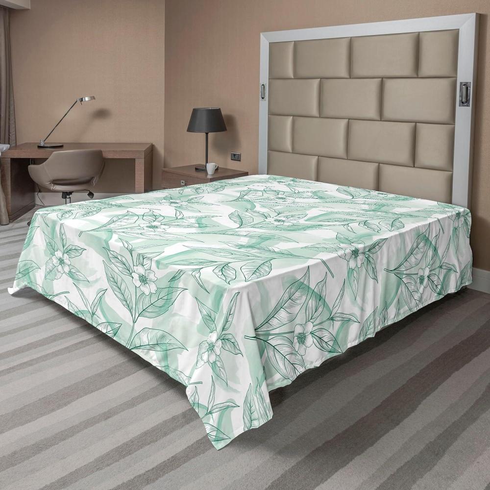 imageAmbesonne Spring Floral Flat Sheet Valentines Day Concept Romantic Garden Flowers with Leaves Greenery Soft Comfortable Top Sheet Decorative Bedding 1 Piece Full Size Seafoam Peach WhiteAlmond Green Sea Green