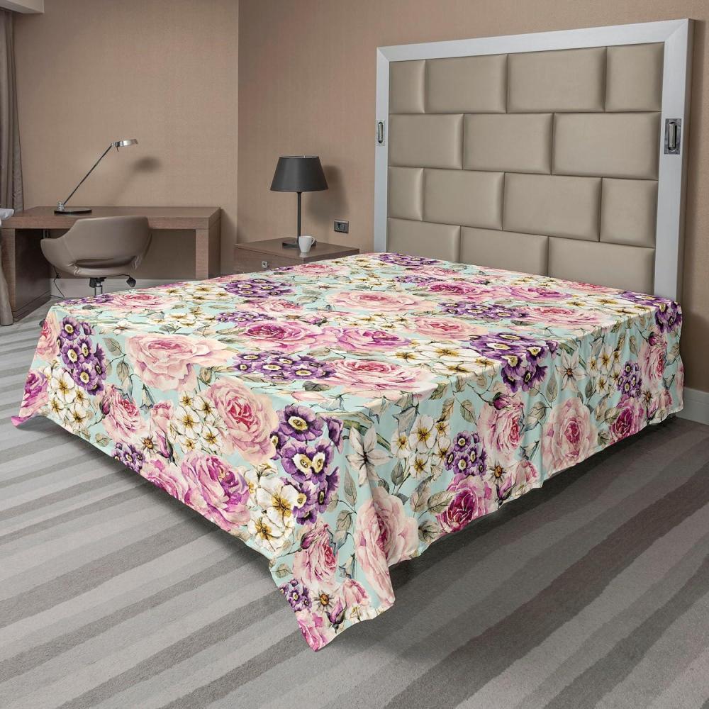 imageAmbesonne Spring Floral Flat Sheet Valentines Day Concept Romantic Garden Flowers with Leaves Greenery Soft Comfortable Top Sheet Decorative Bedding 1 Piece Full Size Seafoam Peach WhiteEggplant Earth Yellow