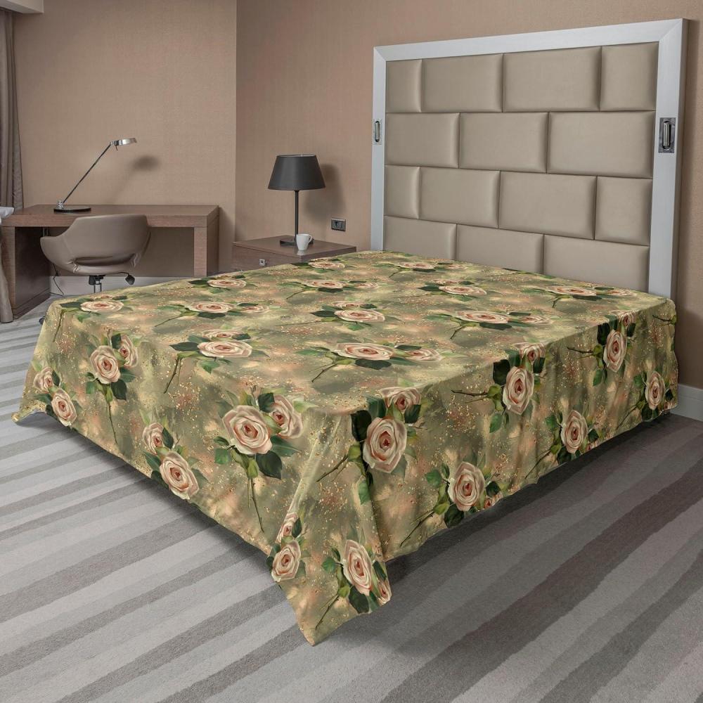 imageAmbesonne Spring Floral Flat Sheet Valentines Day Concept Romantic Garden Flowers with Leaves Greenery Soft Comfortable Top Sheet Decorative Bedding 1 Piece Full Size Seafoam Peach WhiteKhaki Blush and Green