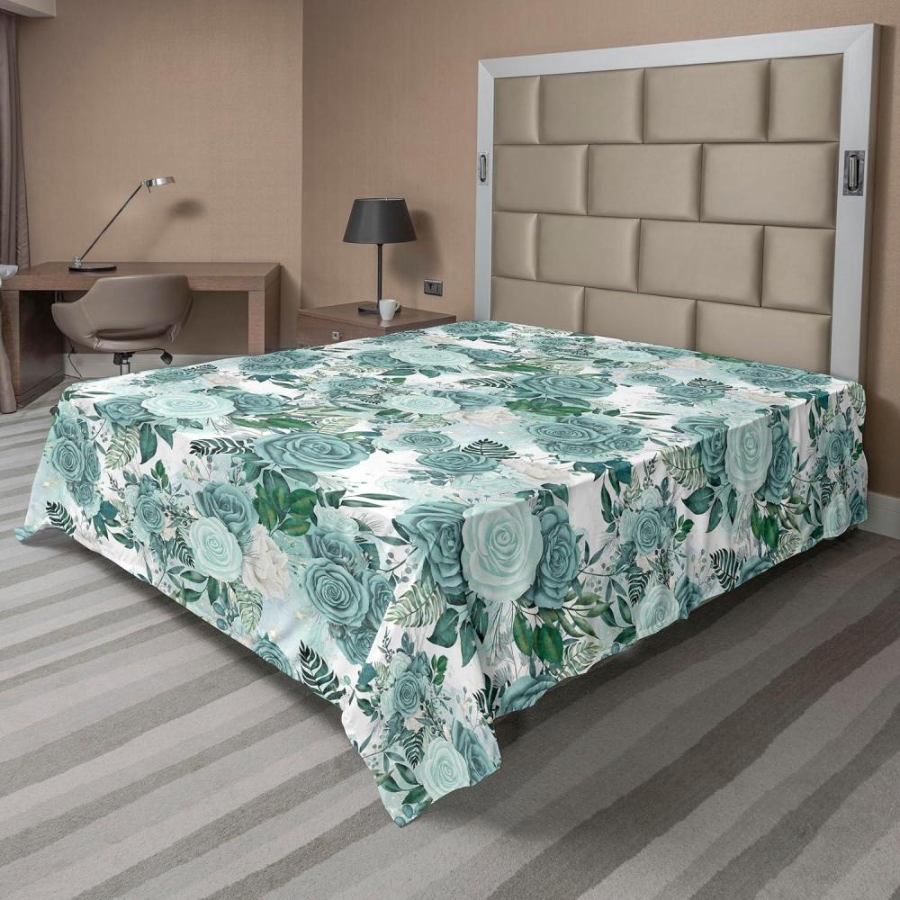 imageAmbesonne Spring Floral Flat Sheet Valentines Day Concept Romantic Garden Flowers with Leaves Greenery Soft Comfortable Top Sheet Decorative Bedding 1 Piece Full Size Seafoam Peach WhiteSea Green Mint Green