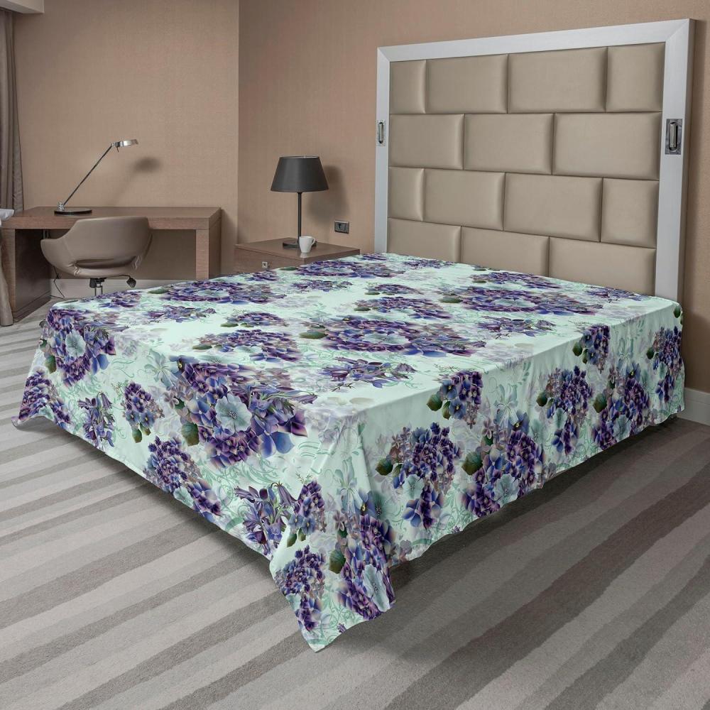 imageAmbesonne Spring Floral Flat Sheet Valentines Day Concept Romantic Garden Flowers with Leaves Greenery Soft Comfortable Top Sheet Decorative Bedding 1 Piece Full Size Seafoam Peach WhitePale Purple and Sage Green