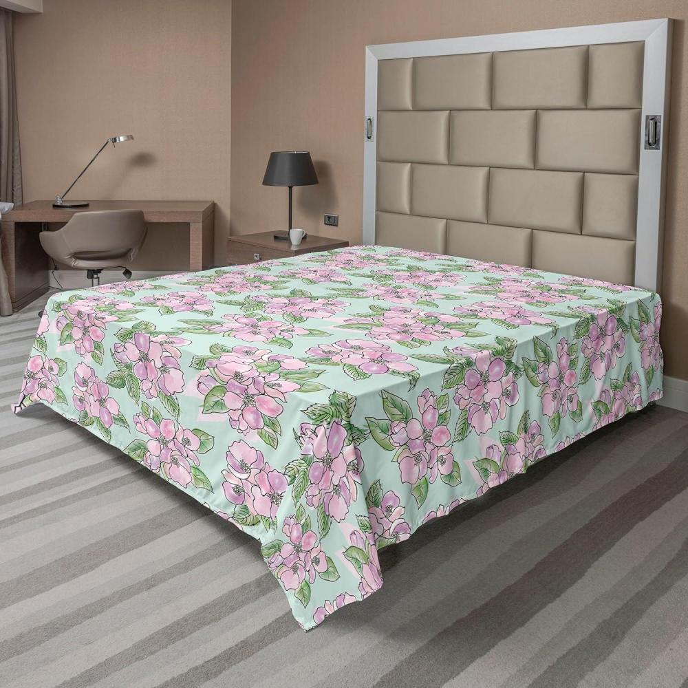 imageAmbesonne Spring Floral Flat Sheet Valentines Day Concept Romantic Garden Flowers with Leaves Greenery Soft Comfortable Top Sheet Decorative Bedding 1 Piece Full Size Seafoam Peach WhitePale Fuchsia Fern Green