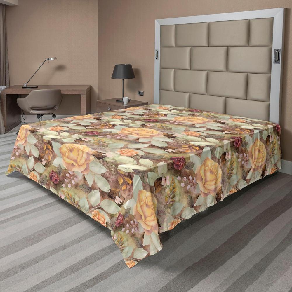 imageAmbesonne Spring Floral Flat Sheet Valentines Day Concept Romantic Garden Flowers with Leaves Greenery Soft Comfortable Top Sheet Decorative Bedding 1 Piece Full Size Seafoam Peach WhiteMustard Pistachio Green
