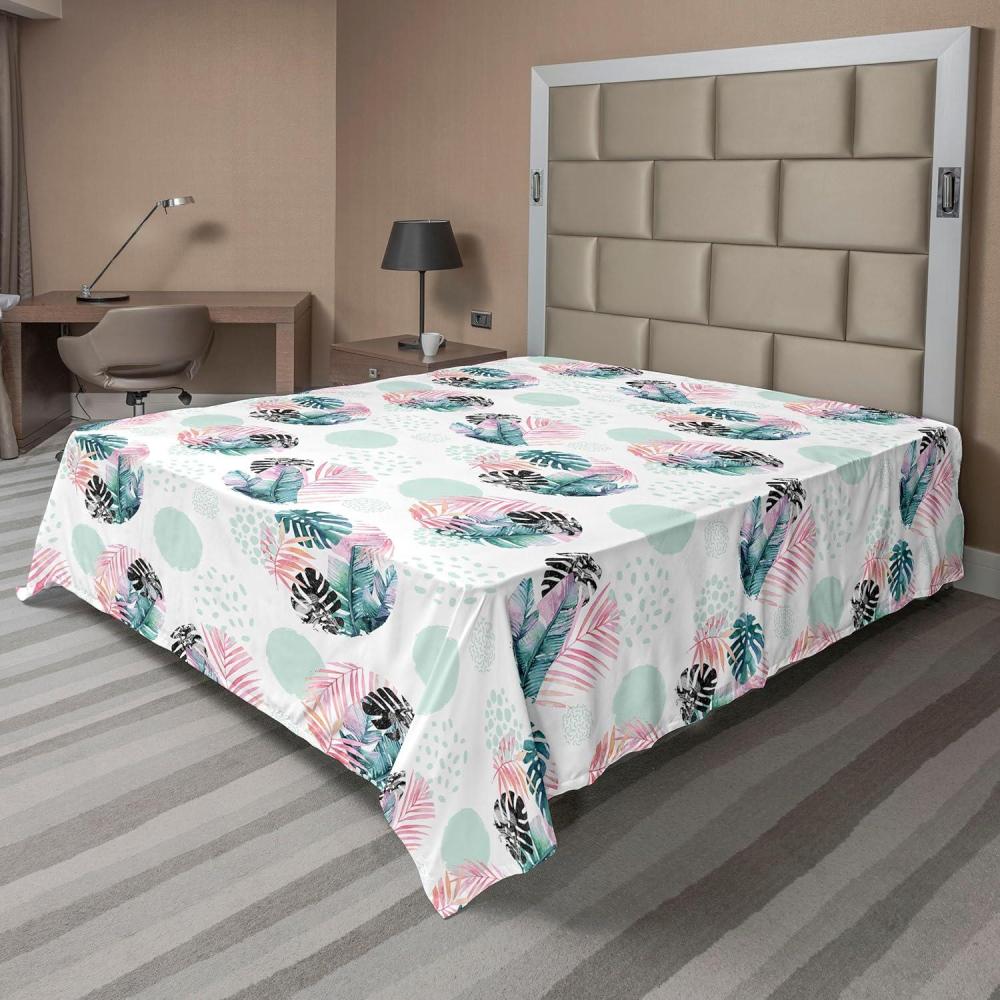 imageAmbesonne Spring Floral Flat Sheet Valentines Day Concept Romantic Garden Flowers with Leaves Greenery Soft Comfortable Top Sheet Decorative Bedding 1 Piece Full Size Seafoam Peach WhiteAlmond Green Dark Coral