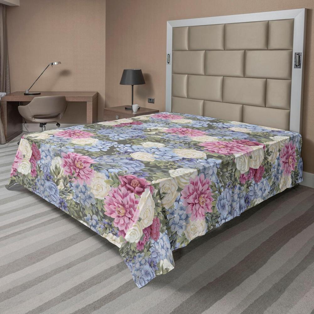 imageAmbesonne Spring Floral Flat Sheet Valentines Day Concept Romantic Garden Flowers with Leaves Greenery Soft Comfortable Top Sheet Decorative Bedding 1 Piece Full Size Seafoam Peach WhiteMauve Taupe Ceil Blue