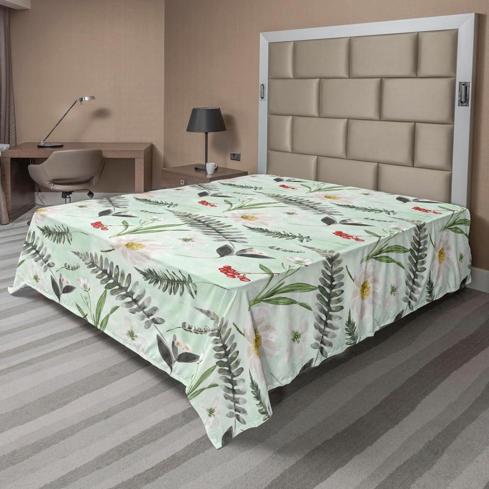 imageAmbesonne Spring Floral Flat Sheet Valentines Day Concept Romantic Garden Flowers with Leaves Greenery Soft Comfortable Top Sheet Decorative Bedding 1 Piece Full Size Seafoam Peach WhiteAlmond Green Laurel Green