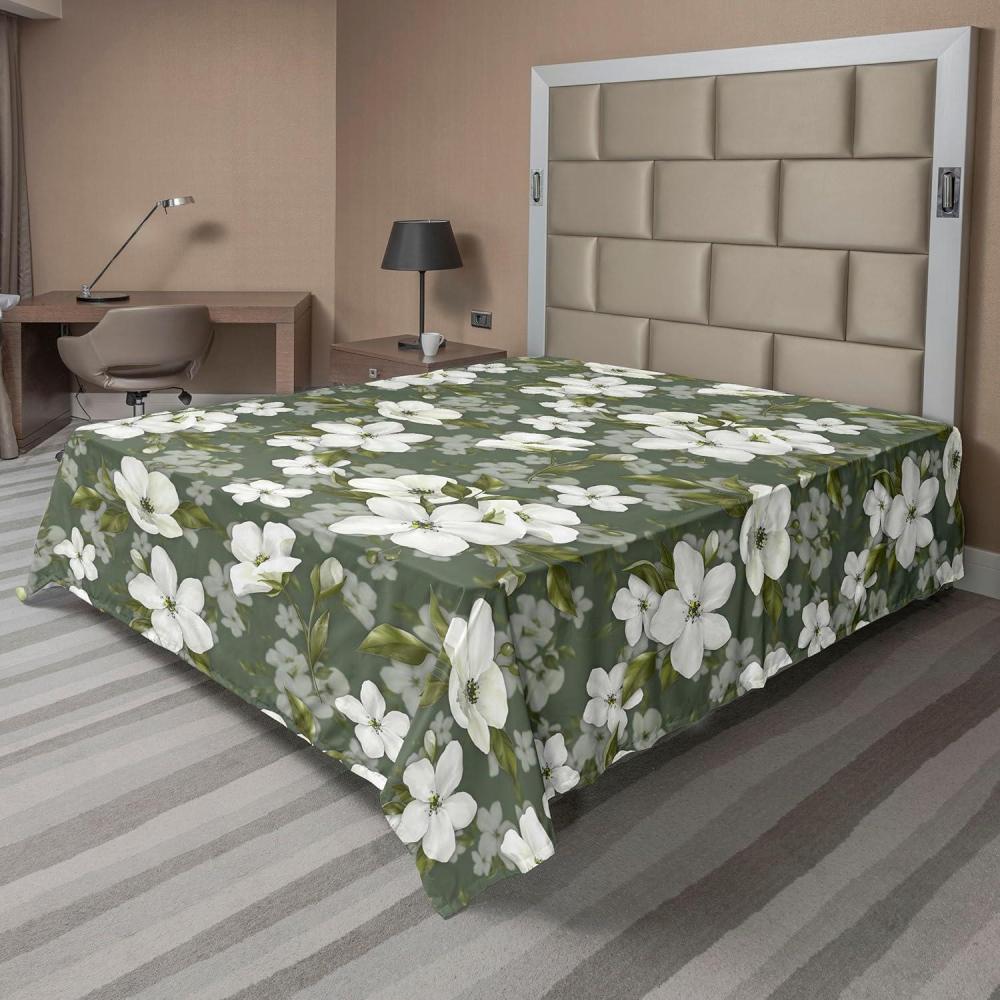 imageAmbesonne Spring Floral Flat Sheet Valentines Day Concept Romantic Garden Flowers with Leaves Greenery Soft Comfortable Top Sheet Decorative Bedding 1 Piece Full Size Seafoam Peach WhiteOff White Peacock Green