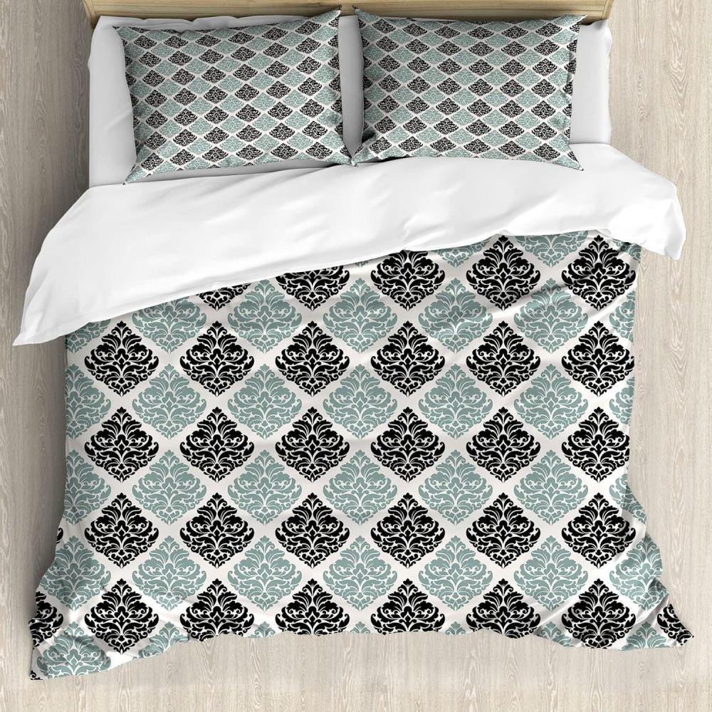 imageAmbesonne Valentine Duvet Cover Set Funny Concept Cartoon Panda Bears and Hearts with Faces Illustration Decorative 3 Piece Bedding Set with 2 Pillow Shams Queen Size Blue Violet Dark PinkPale Teal and Dark Grey