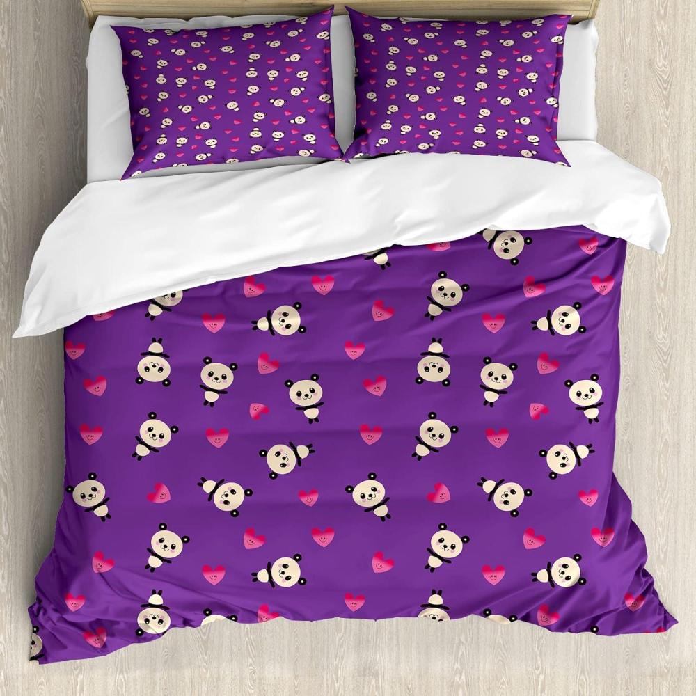 imageAmbesonne Valentine Duvet Cover Set Funny Concept Cartoon Panda Bears and Hearts with Faces Illustration Decorative 3 Piece Bedding Set with 2 Pillow Shams Queen Size Blue Violet Dark PinkBlue Violet Dark Pink