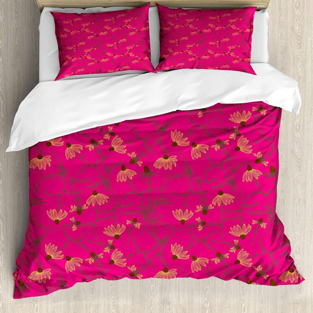 imageAmbesonne Valentine Duvet Cover Set Grunge Style Abstract Modern Art Hearts Stripes Circles Splashes Decorative 3 Piece Bedding Set with 2 Pillow Shams Queen Size Orange Hot Pink and RoseHot Pink and Chocolate
